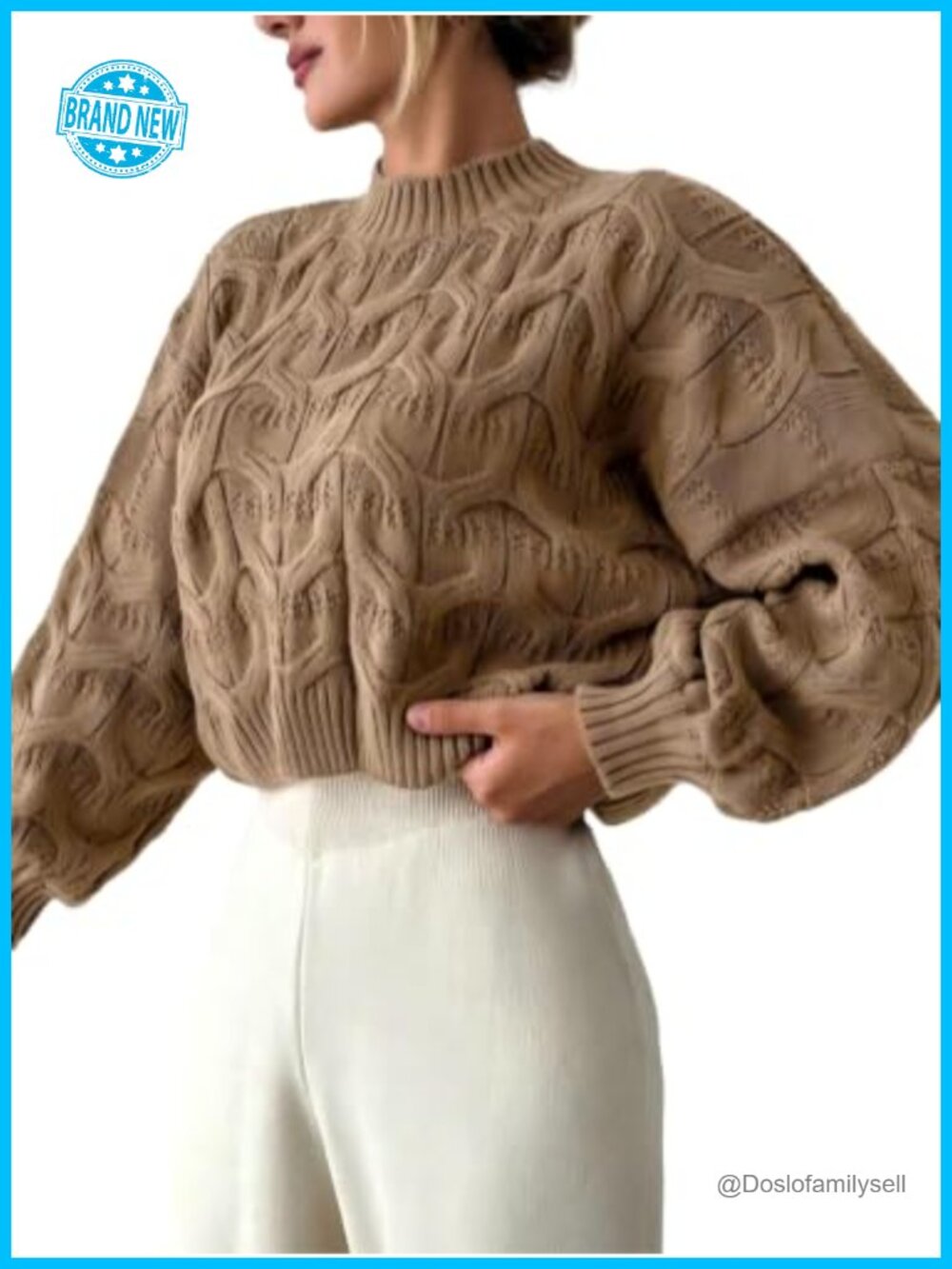 Women's Cable Knit Chunky Sweater Long Sleeve Loose Casual Pullover Top